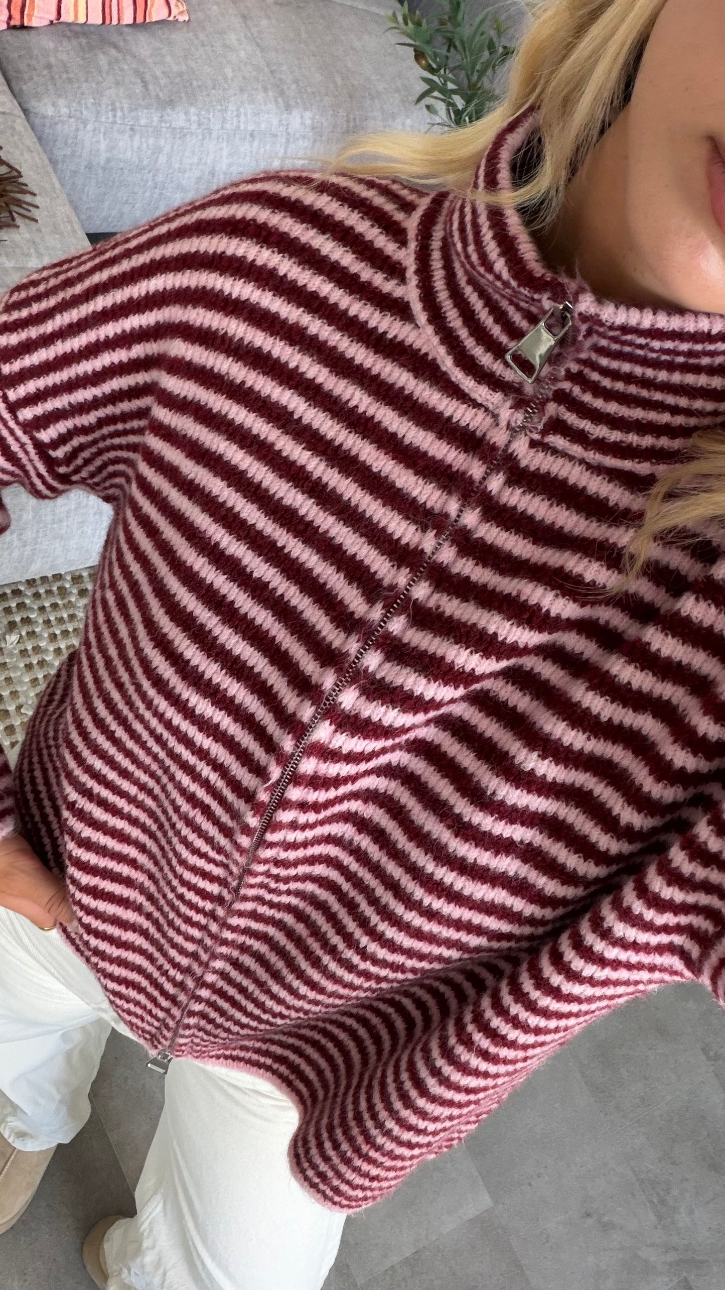 ZIP CARDIGAN BURGUNDY ROSE
