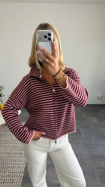 ZIP CARDIGAN BURGUNDY ROSE