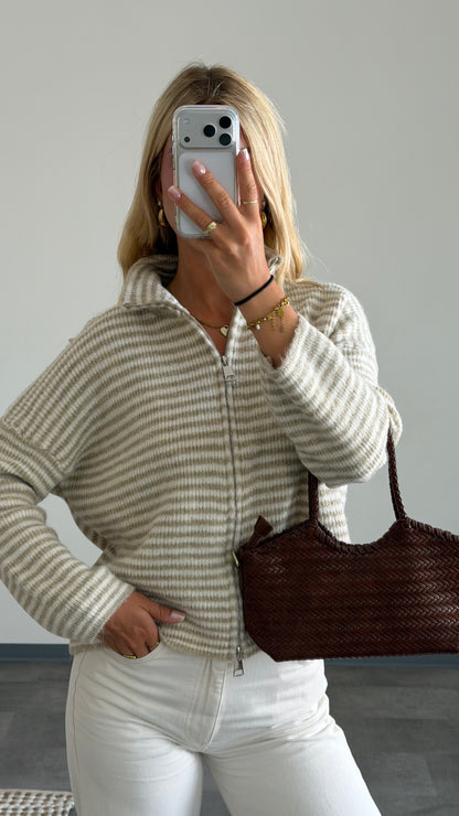 ZIP CARDIGAN VANILLA BEIGE
