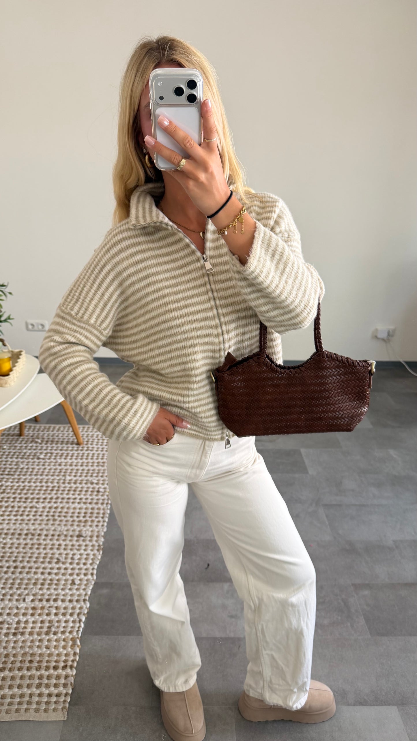 ZIP CARDIGAN VANILLA BEIGE