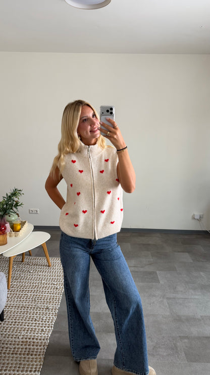 HEART ZIP WESTE BEIGE RED