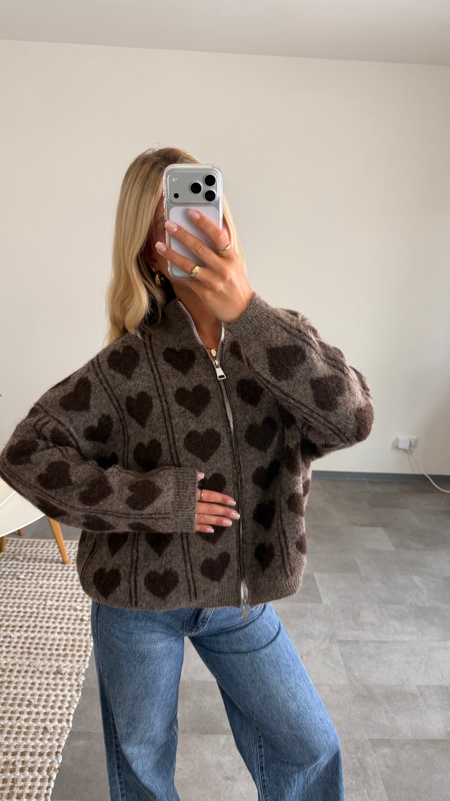 LOVE KNIT ZIP CARDIGAN BROWN