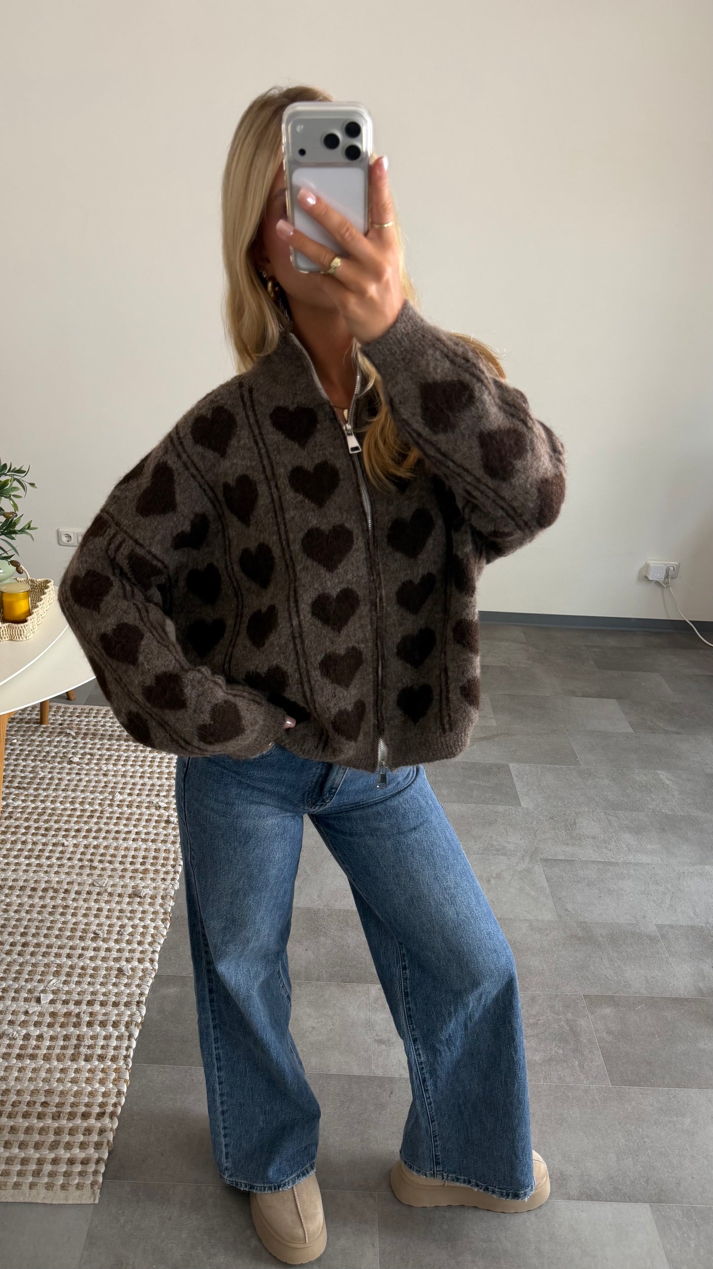 LOVE KNIT ZIP CARDIGAN BROWN