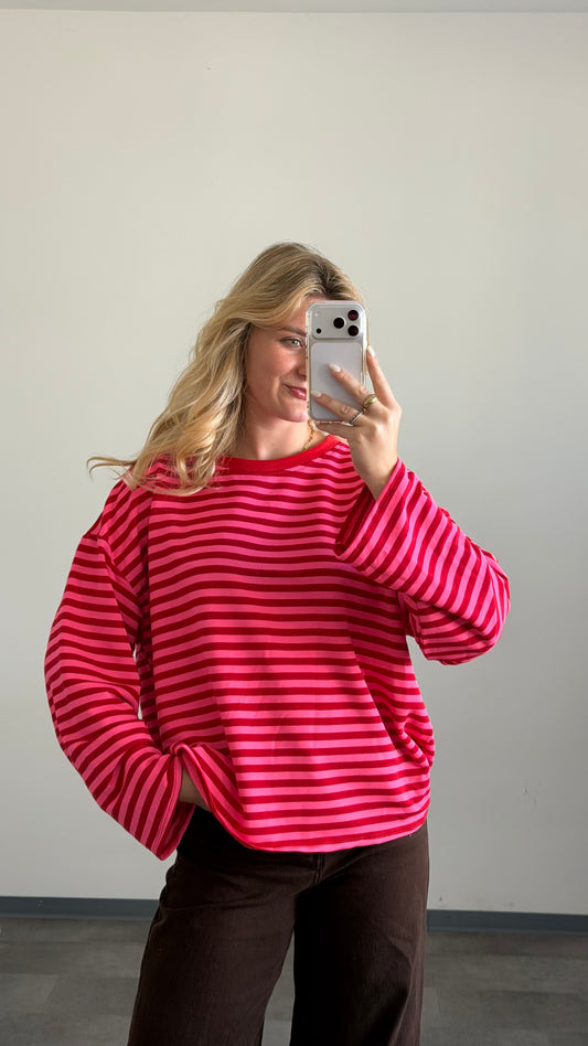 STRIPED SWEATER ROT PINK