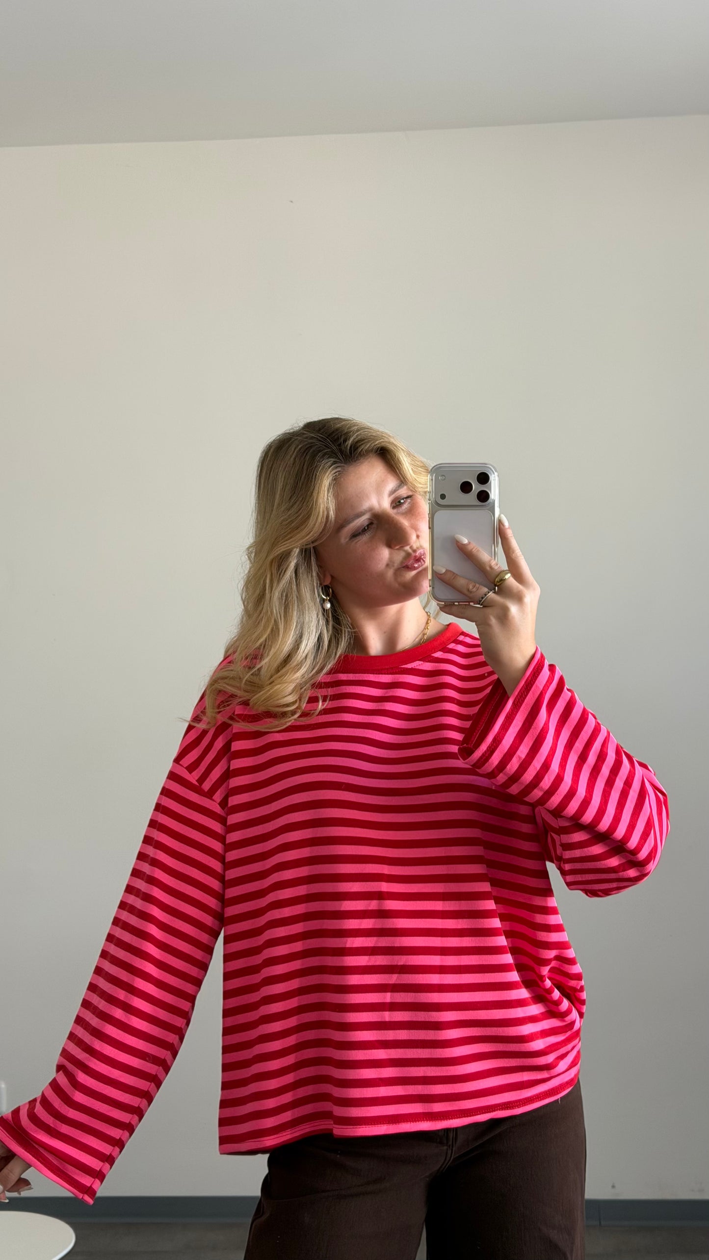 STRIPED SWEATER ROT PINK