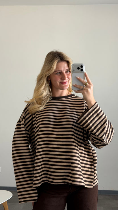 STRIPED SWEATER BRAUN BEIGE