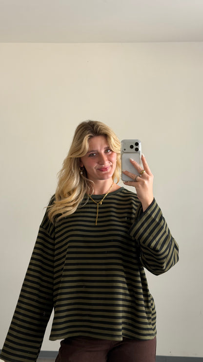 STRIPED SWEATER KHAKI SCHWARZ