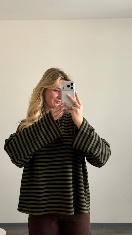STRIPED SWEATER KHAKI SCHWARZ