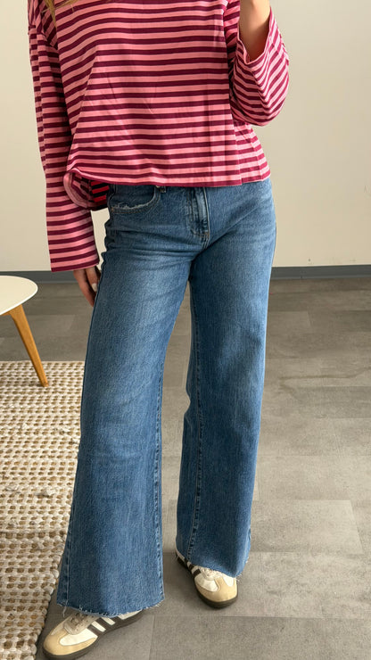 RAW EDGE WIDE LEG BLUE JEANS