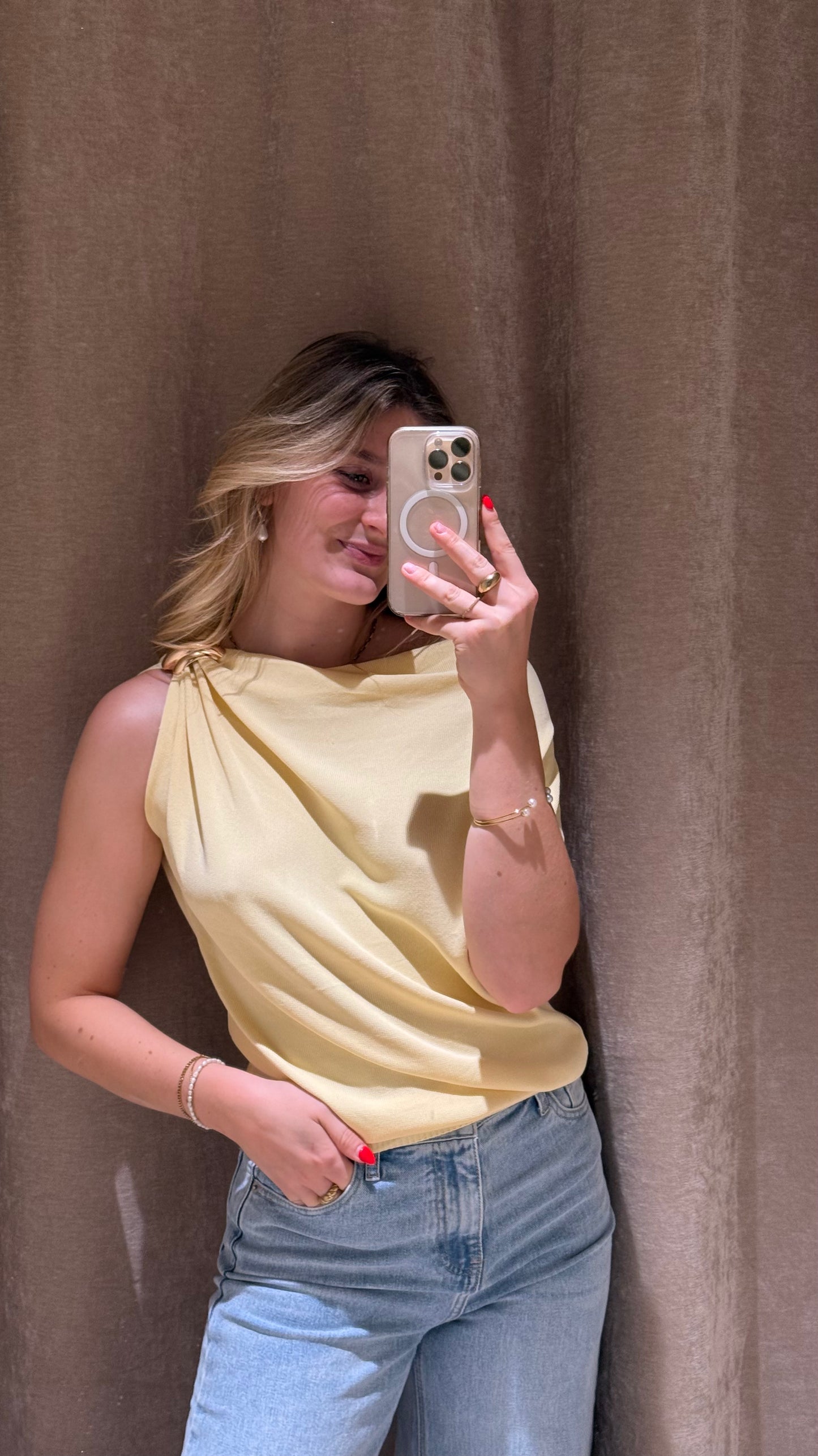 ELEGANCE DRAPED KNIT TOP YELLOW