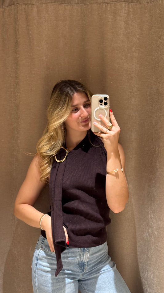ELEGANCE KNIT TOP BROWN