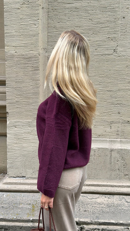 ZIP CARDIGAN PLUM