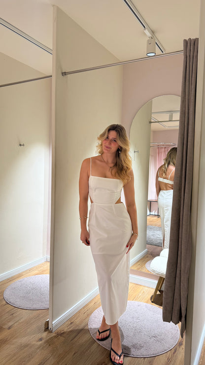 LINEN CUT OUT MAXI DRESS WHITE