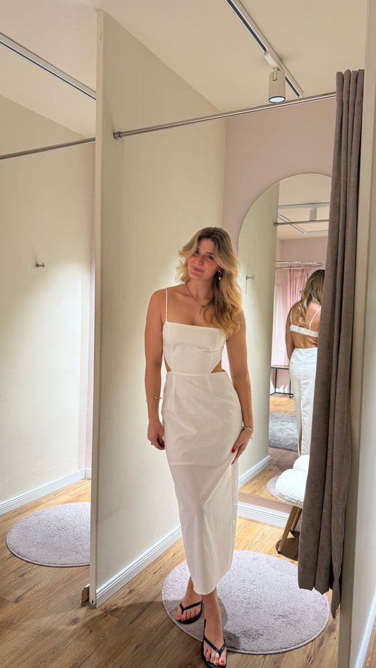 LINEN CUT OUT MAXI DRESS WHITE