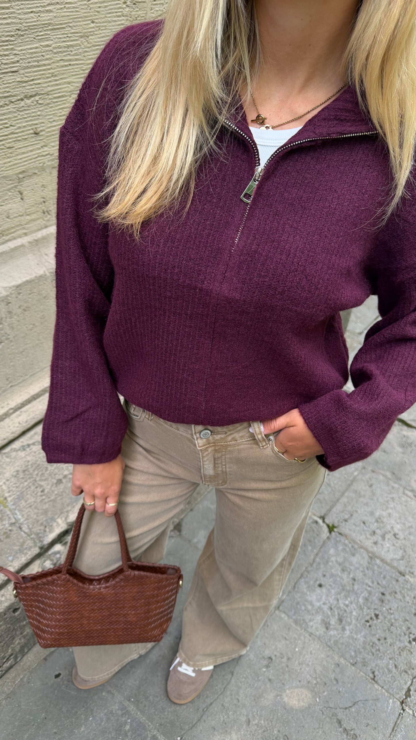 ZIP CARDIGAN PLUM