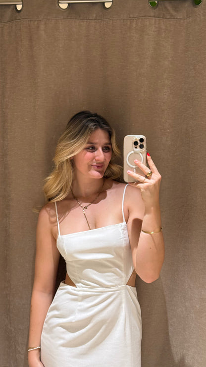 LINEN CUT OUT MAXI DRESS WHITE