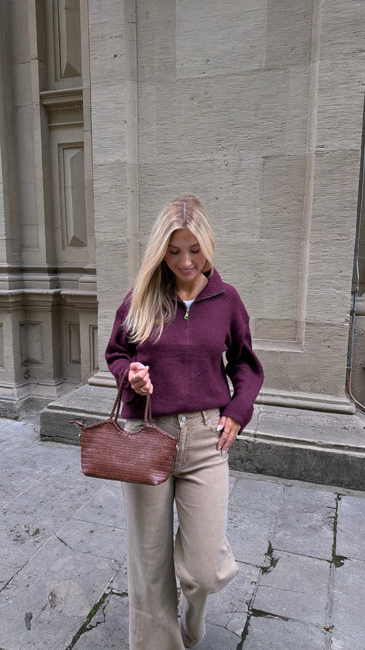 ZIP CARDIGAN PLUM