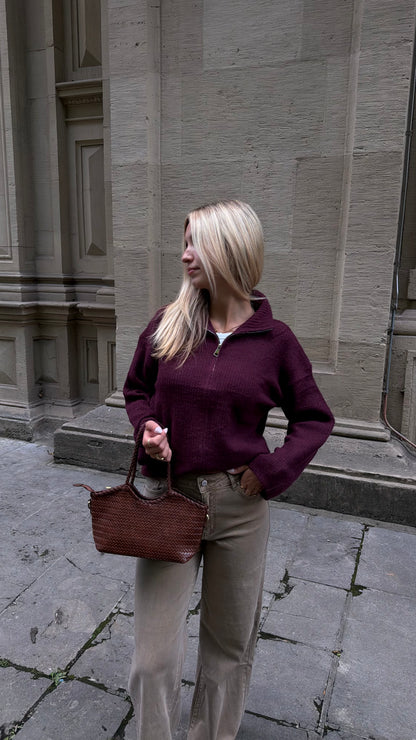 ZIP CARDIGAN PLUM