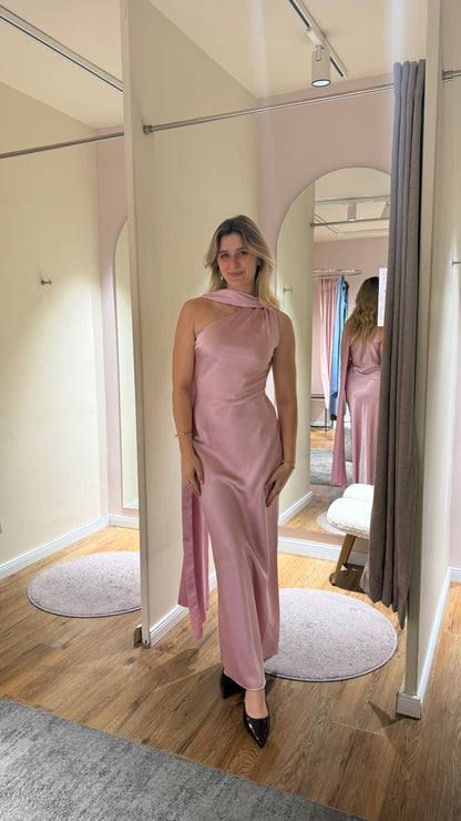 ASYMMETRISCHES KLEID MIT SCHAL DETAIL ROSA