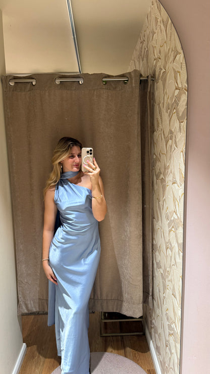 ASYMMETRISCHES KLEID MIT SCHAL DETAIL LIGHT BLUE