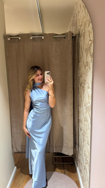 ASYMMETRISCHES KLEID MIT SCHAL DETAIL LIGHT BLUE