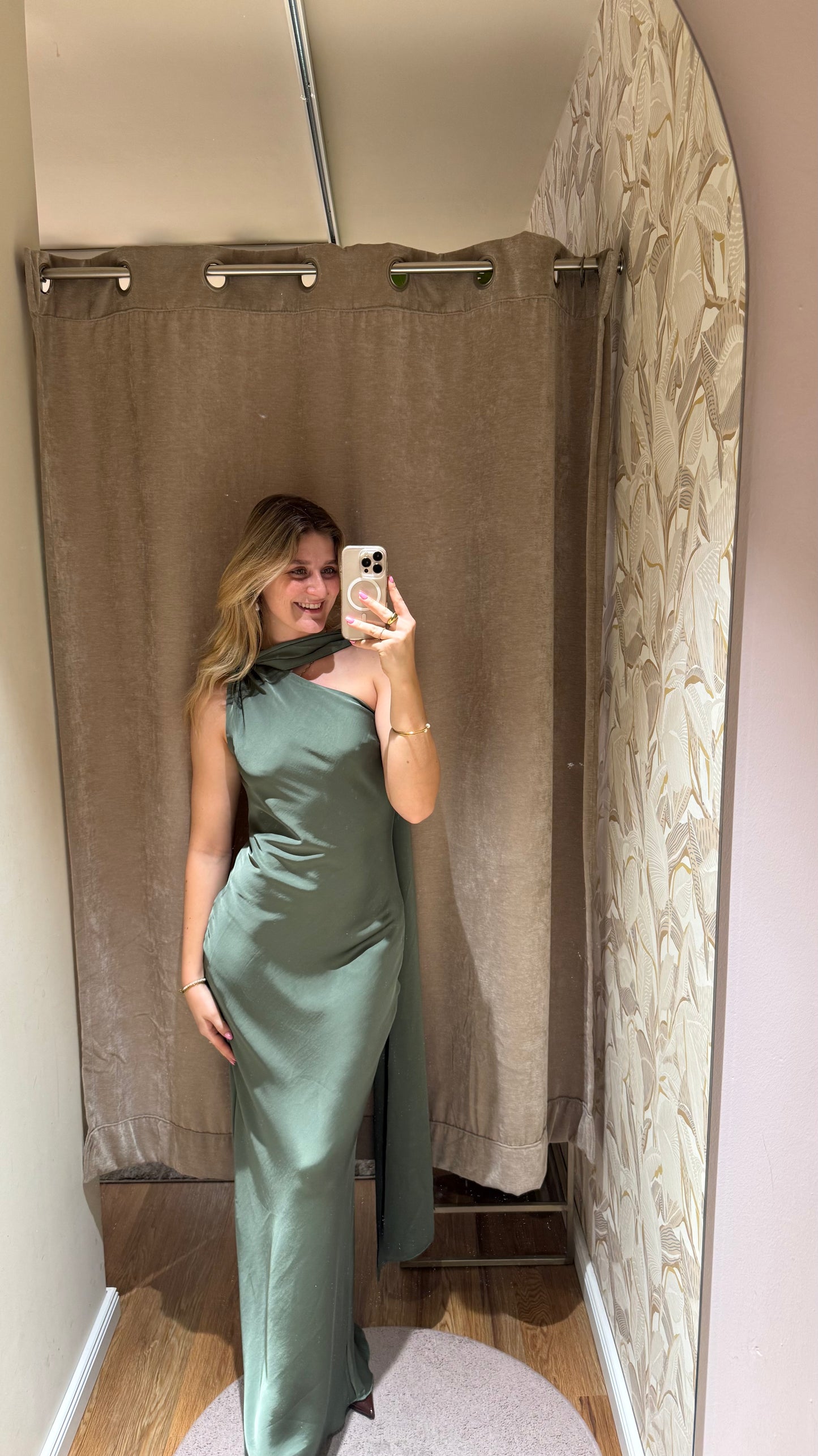 ASYMMETRISCHES KLEID MIT SCHAL DETAIL KHAKI GREEN