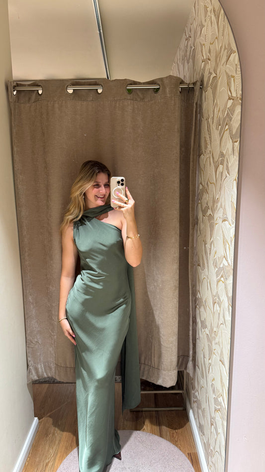ASYMMETRISCHES KLEID MIT SCHAL DETAIL KHAKI GREEN