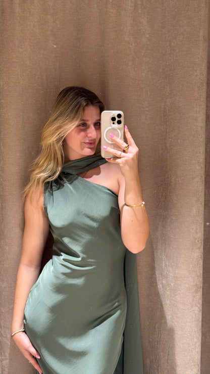 ASYMMETRISCHES KLEID MIT SCHAL DETAIL KHAKI GREEN
