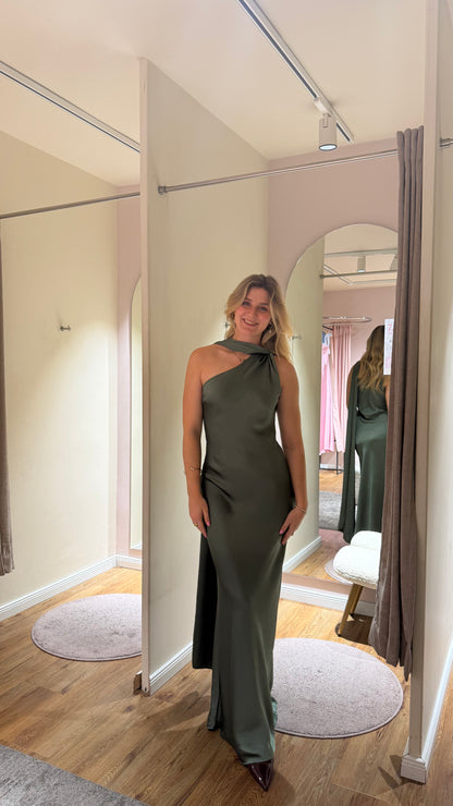 ASYMMETRISCHES KLEID MIT SCHAL DETAIL KHAKI GREEN