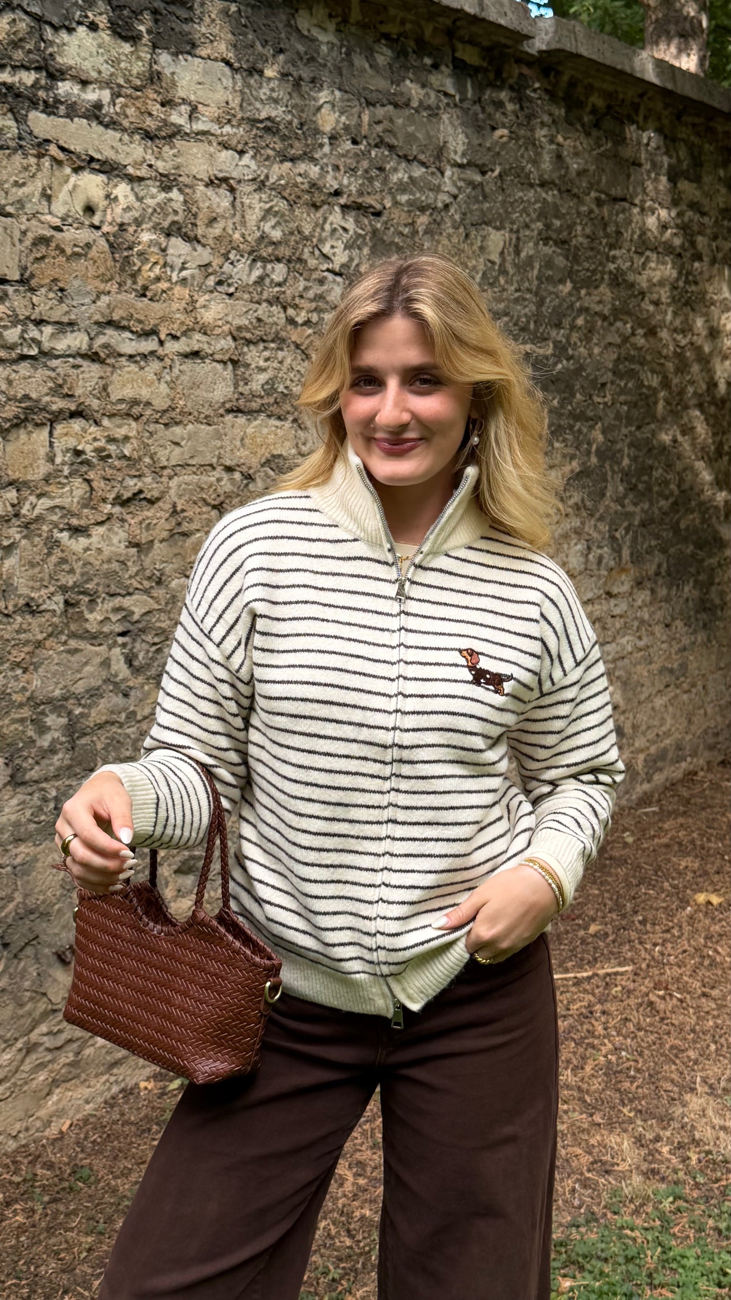DACKEL STRIPE ZIP CARDIGAN
