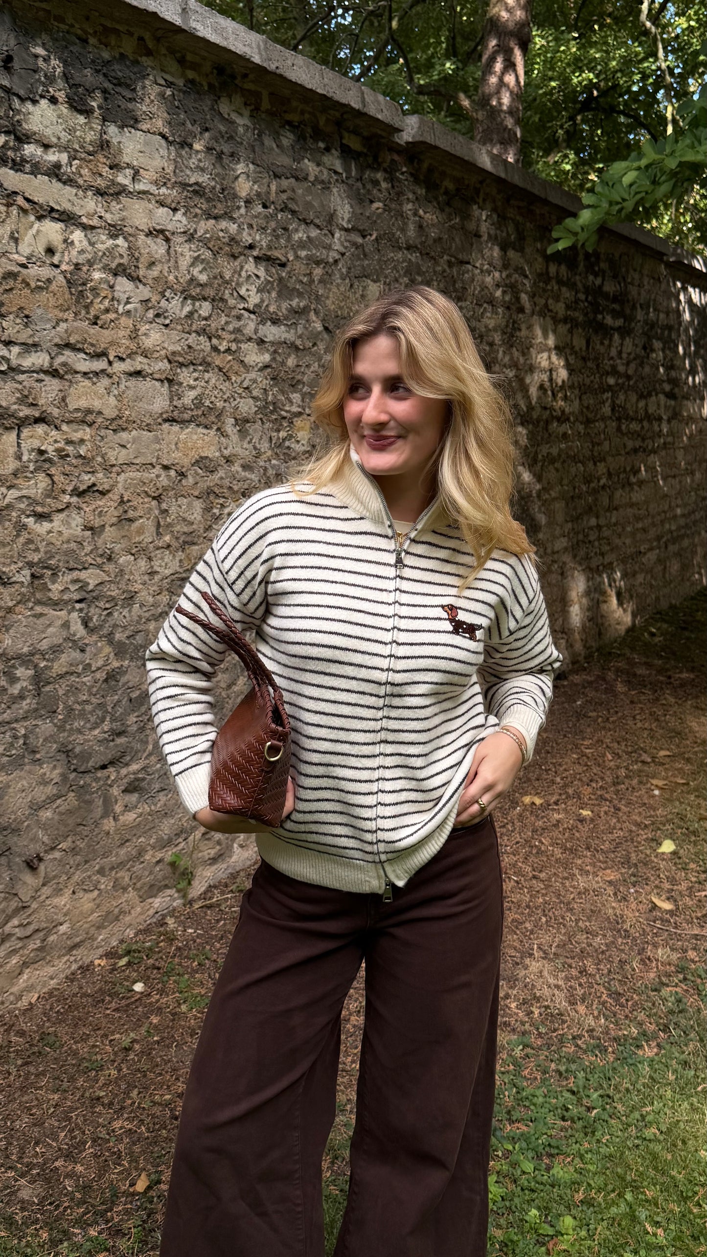 DACKEL STRIPE ZIP CARDIGAN