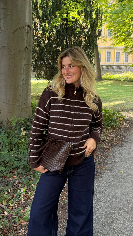 ZIP CARDIGAN STRIPE BROWN