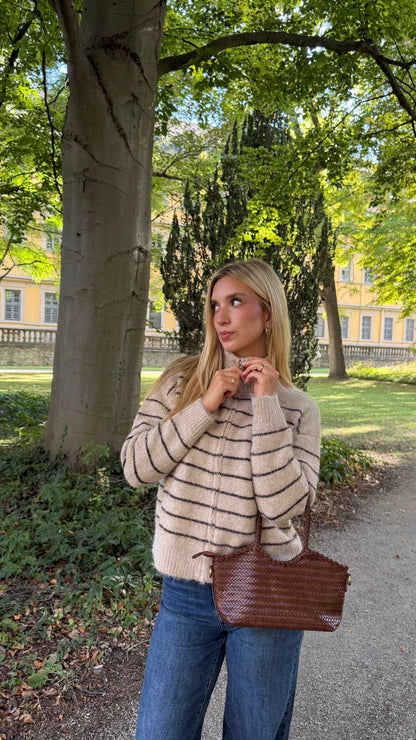 ZIP CARDIGAN STRIPE BEIGE