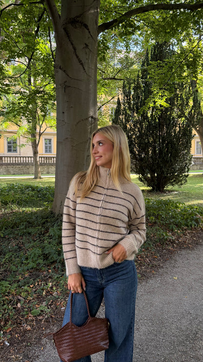 ZIP CARDIGAN STRIPE BEIGE