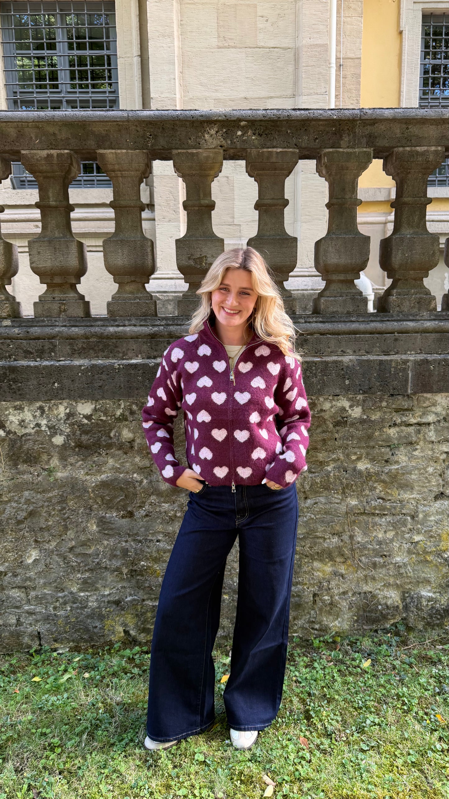 LOVE KNIT ZIP CARDIGAN PLUM