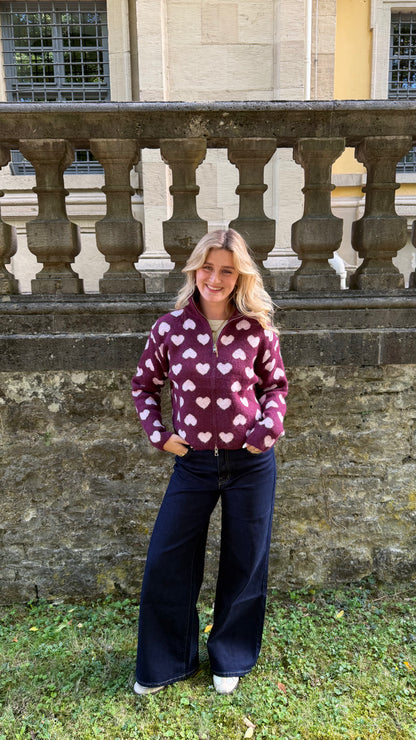 LOVE KNIT ZIP CARDIGAN PLUM