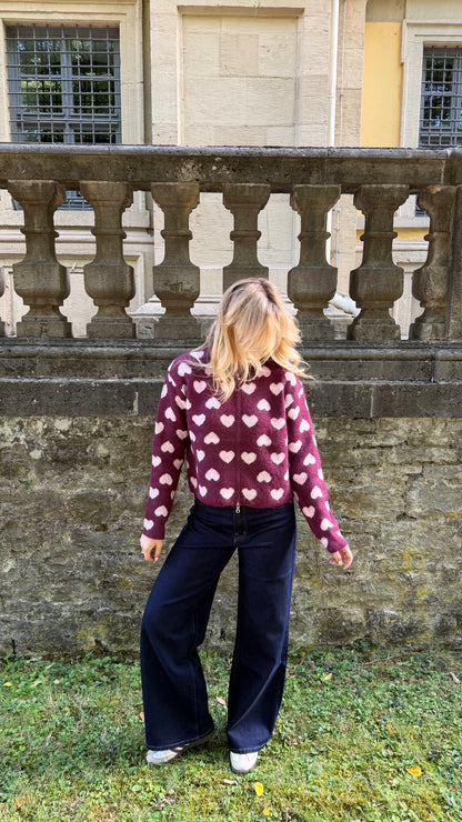 LOVE KNIT ZIP CARDIGAN PLUM