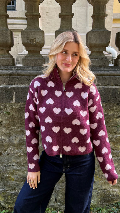 LOVE KNIT ZIP CARDIGAN PLUM
