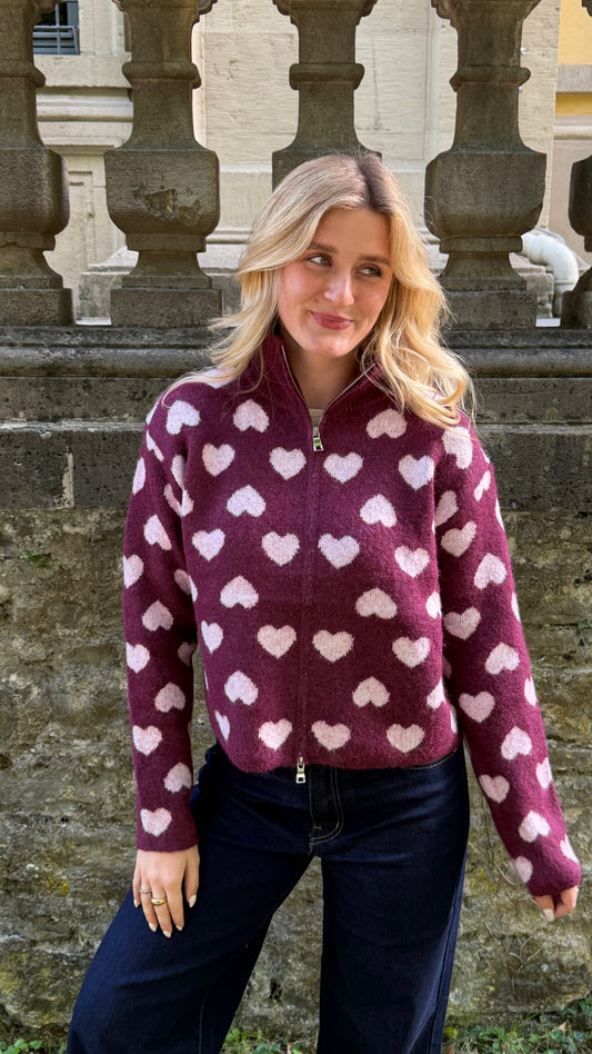 LOVE KNIT ZIP CARDIGAN PLUM