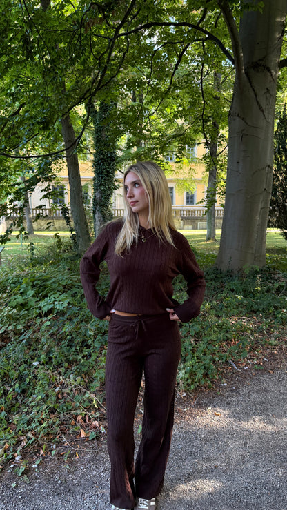 COZY KNIT SET ZOPFMUSTER SCHOKOBRAUN