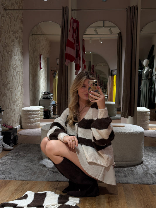Striped Cardigan mit Schleifen braun beige