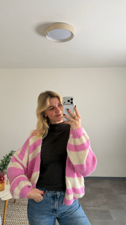 COMFY STRIPED CARDIGAN PINK VANILLA