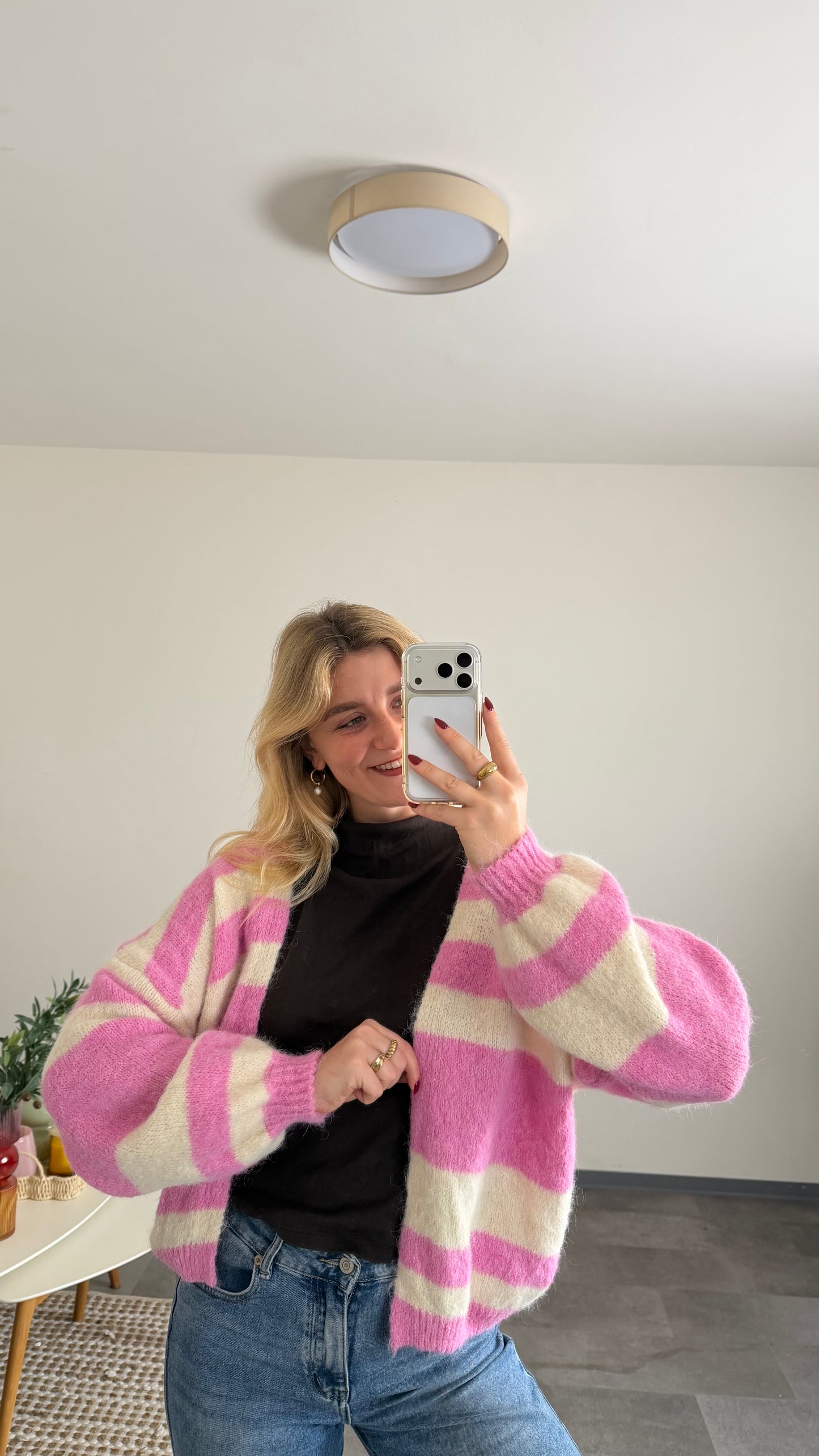 COMFY STRIPED CARDIGAN PINK VANILLA