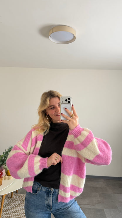 COMFY STRIPED CARDIGAN PINK VANILLA