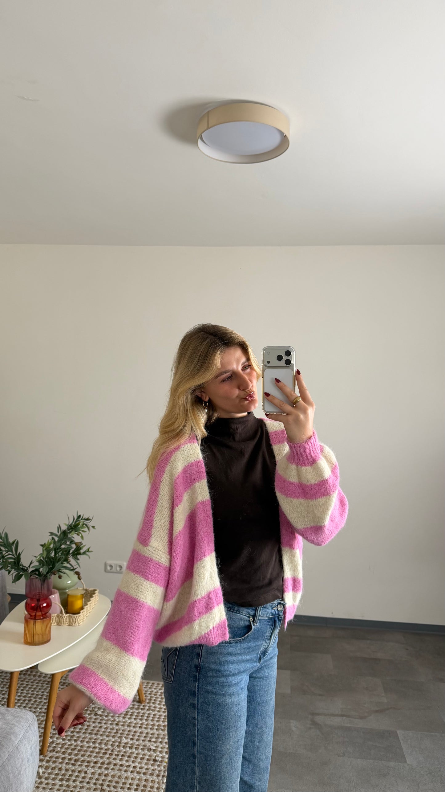 COMFY STRIPED CARDIGAN PINK VANILLA