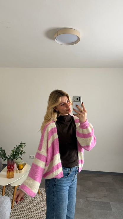 COMFY STRIPED CARDIGAN PINK VANILLA