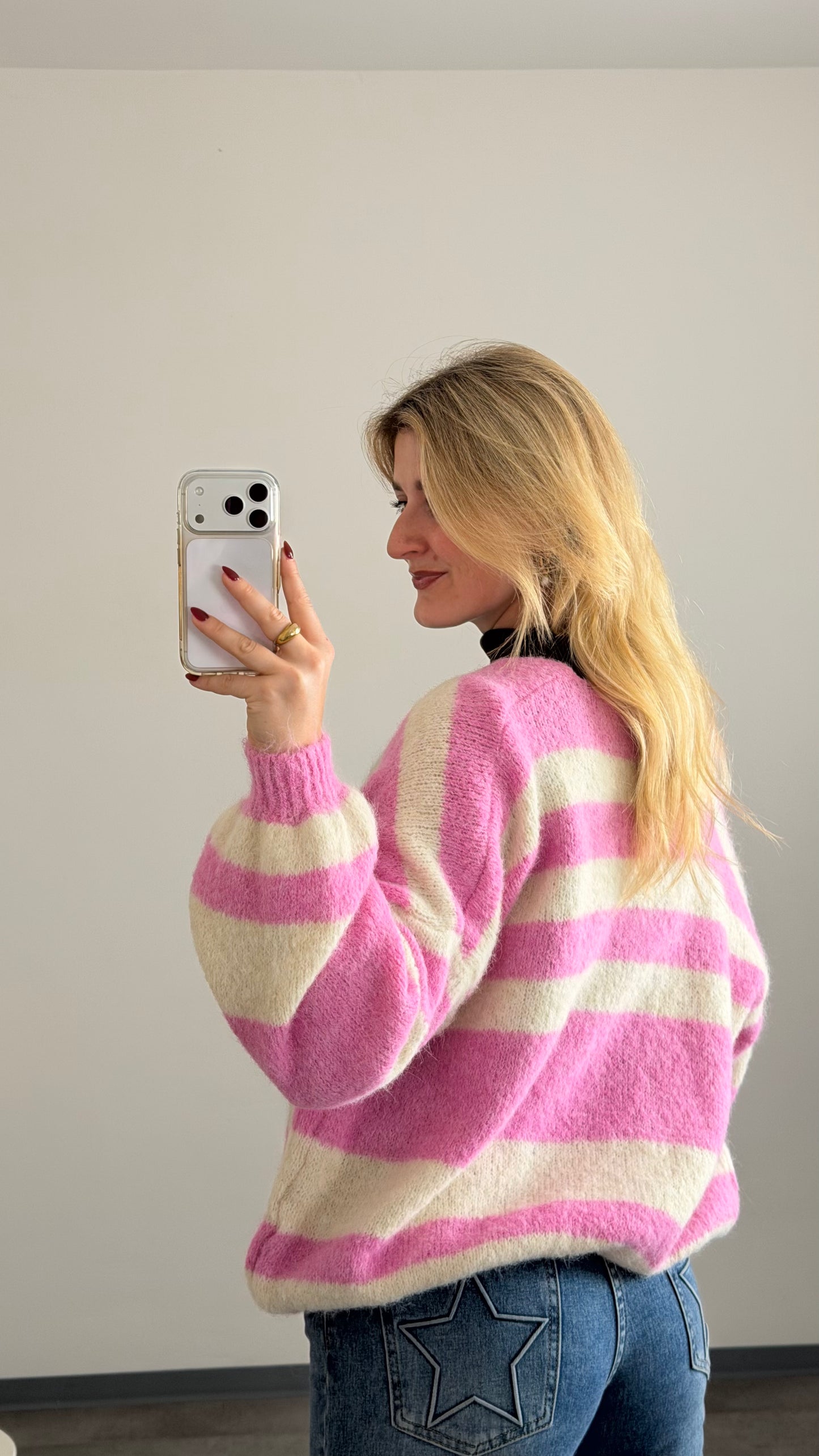 COMFY STRIPED CARDIGAN PINK VANILLA