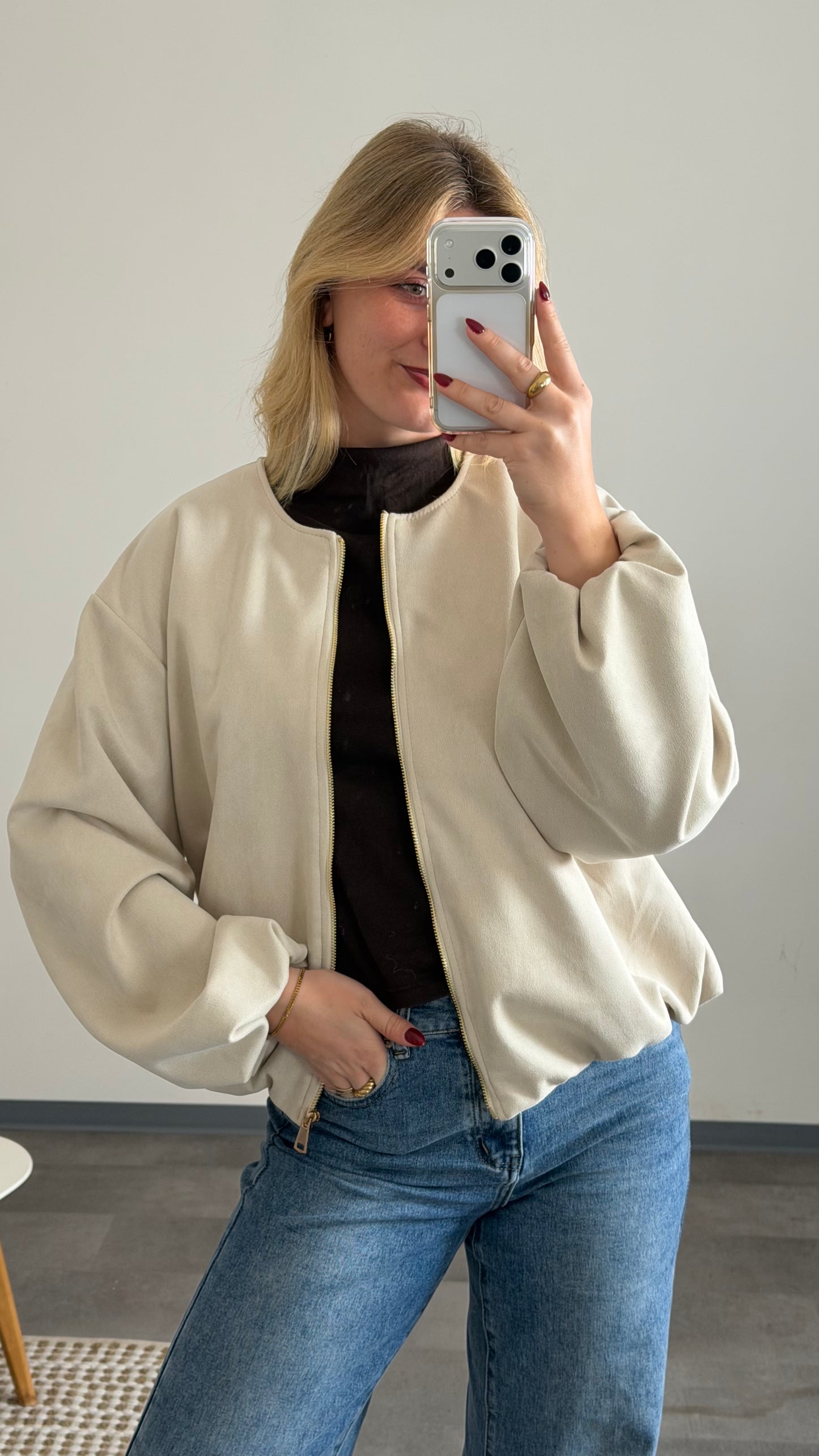 SOFT TOUCH BOMBER JACKET BEIGE