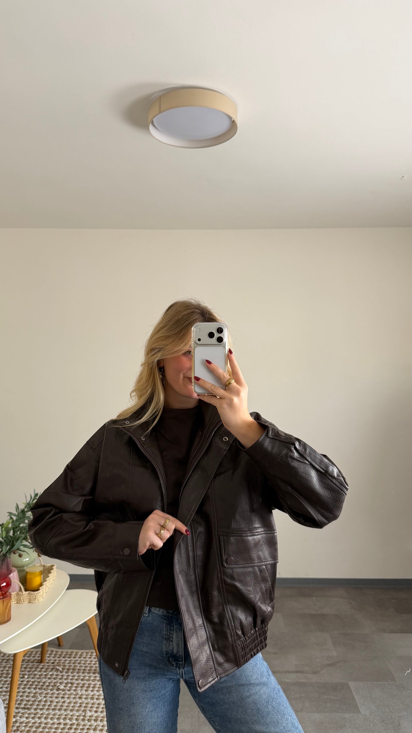 BIKER LEATHER JACKET BROWN