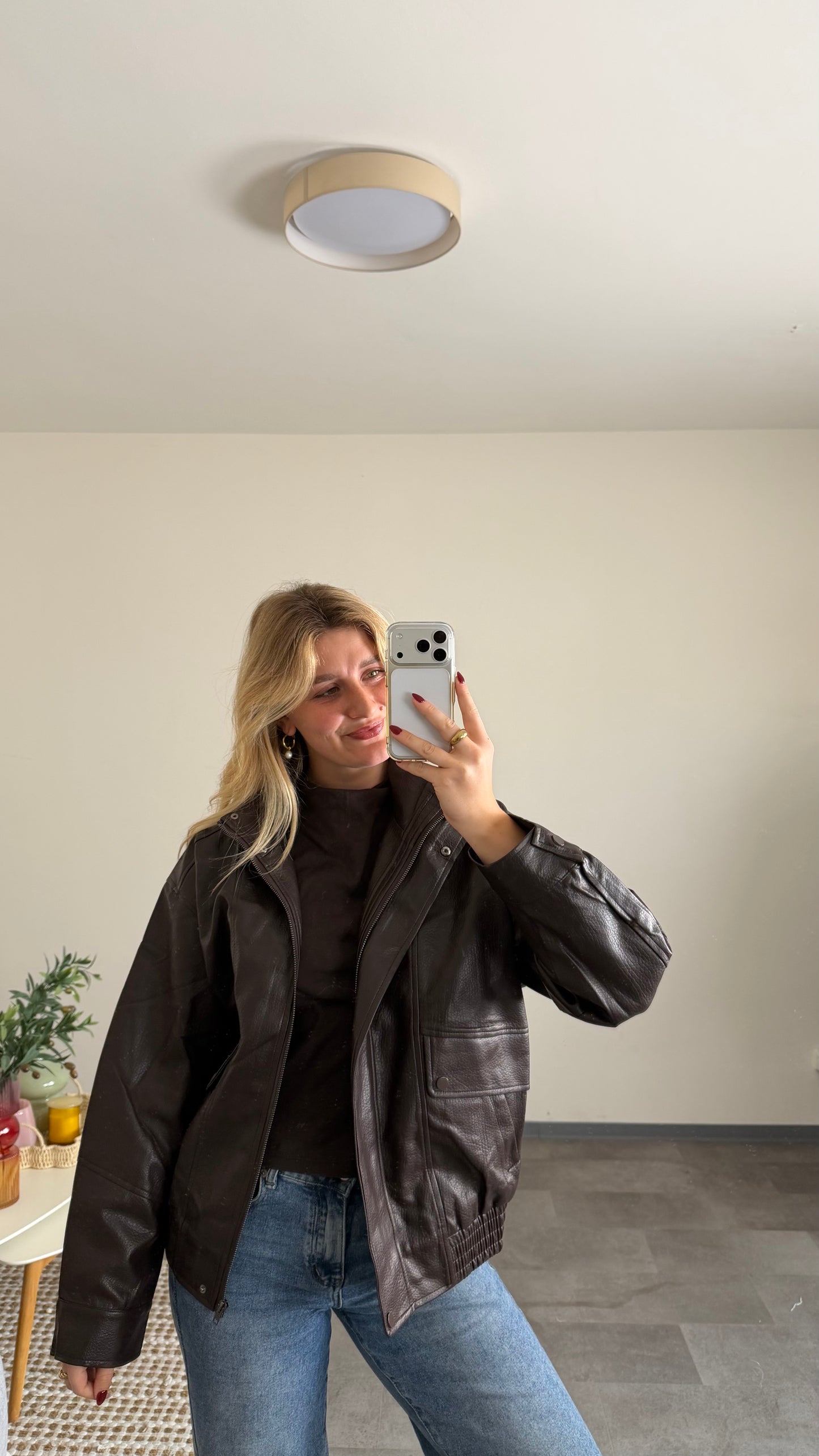 BIKER LEATHER JACKET BROWN